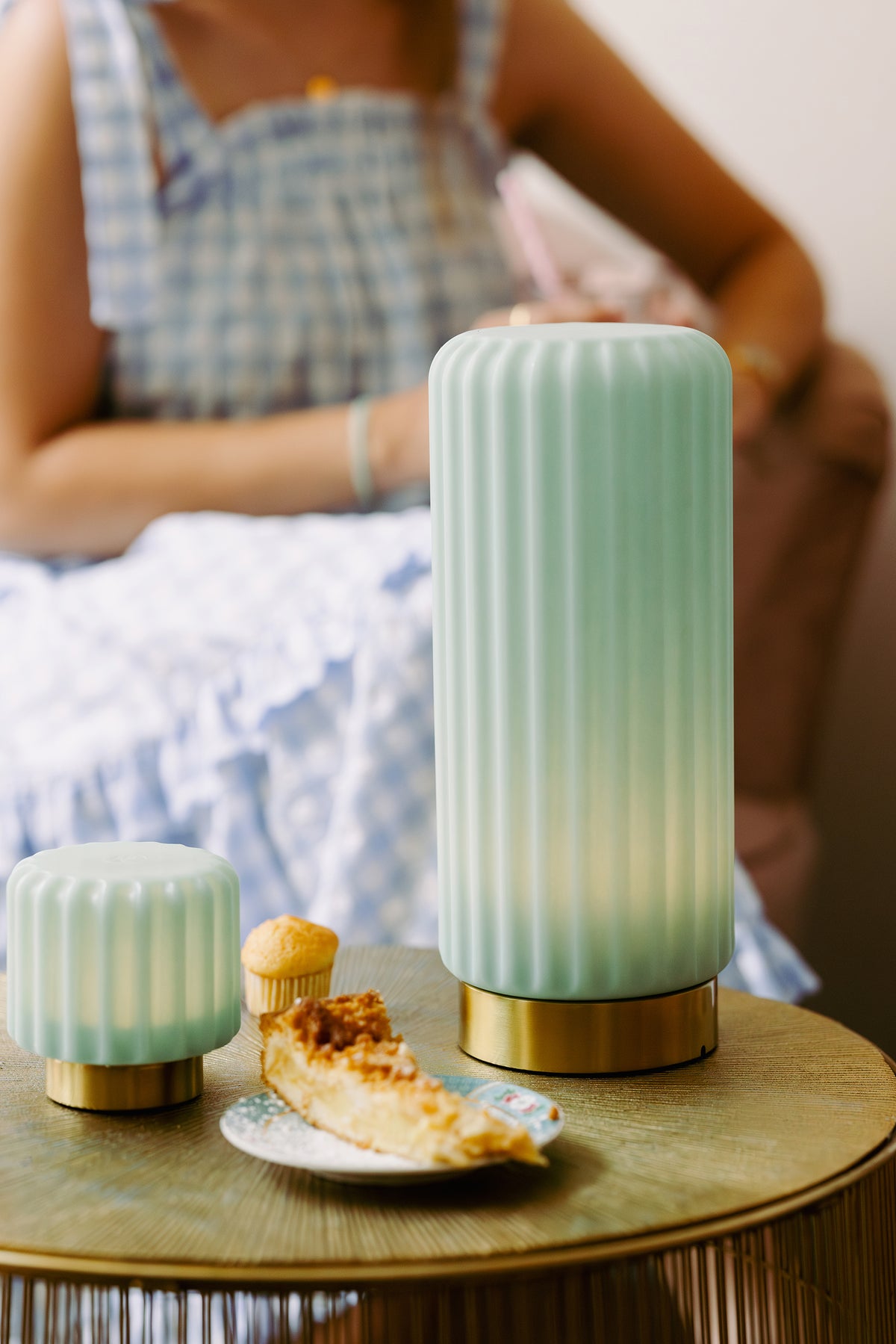 Dentelles 29 light USB recharge PISTACHIO/GOLD base | 29.5 cm x Ø 12 cm
