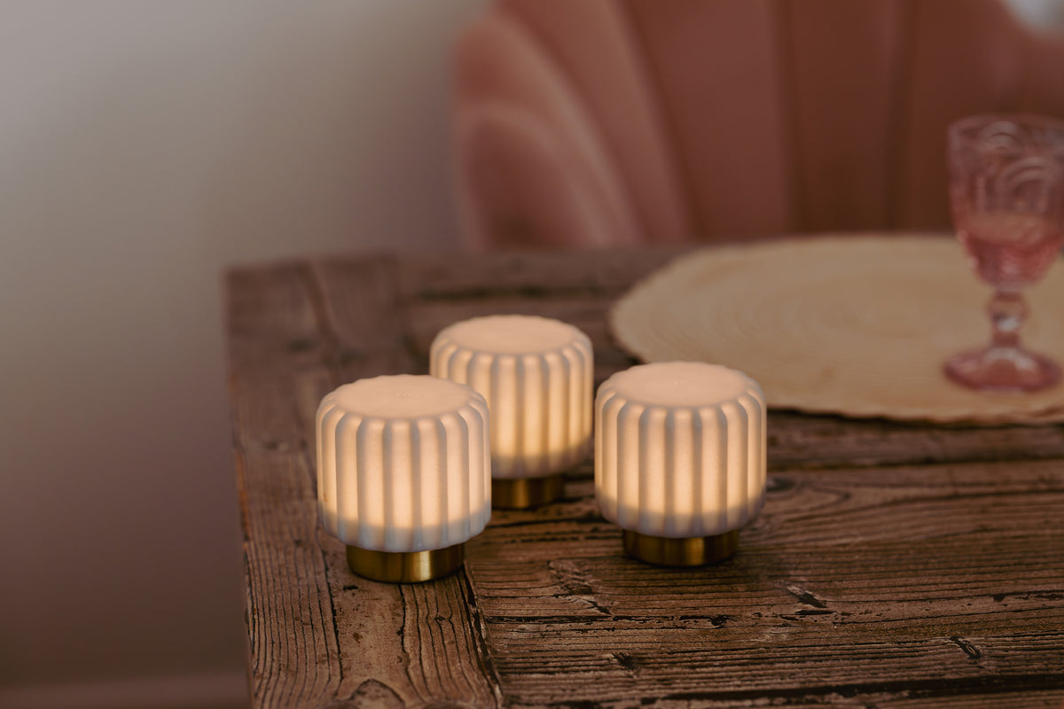 Dentelles 9 licht USB recharge BLUEBERRY/GOUD Set/3 | 9 cm x Ø 9 cm