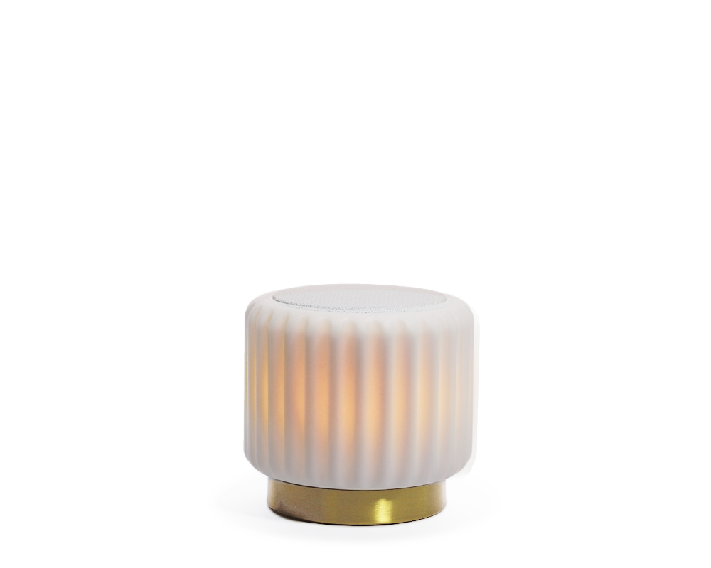 Dentelles Wit speaker + Licht USB recharge gouden basis | 12,5 cm x Ø 13,5 cm