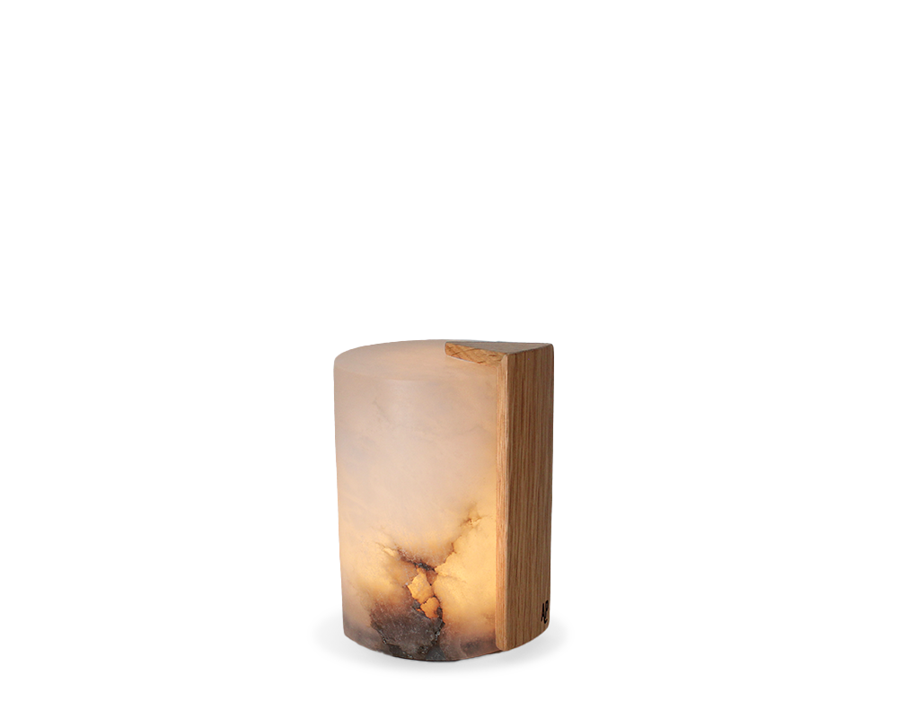 Gâteau Alabaster Mood Light TALL | Eikhouten accent | Oplaadbaar | 12,7 cm x Ø 8,5 cm