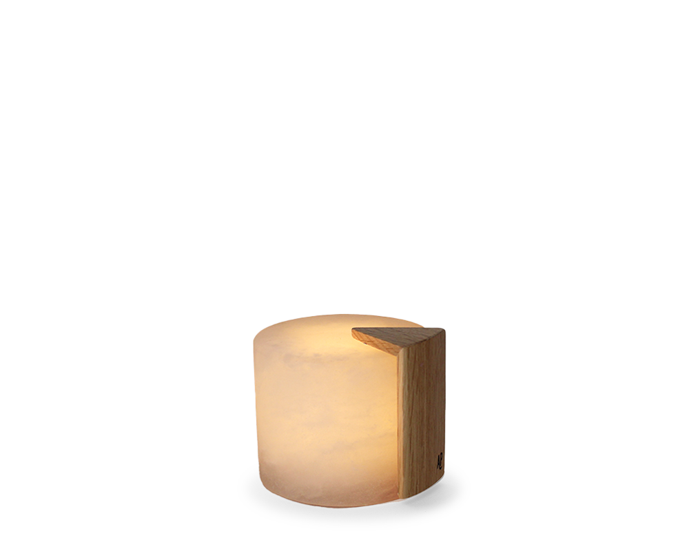 Gâteau Alabaster Mood Light WIDE | Eikhouten accent | Oplaadbaar | 9 cm x Ø 10 cm