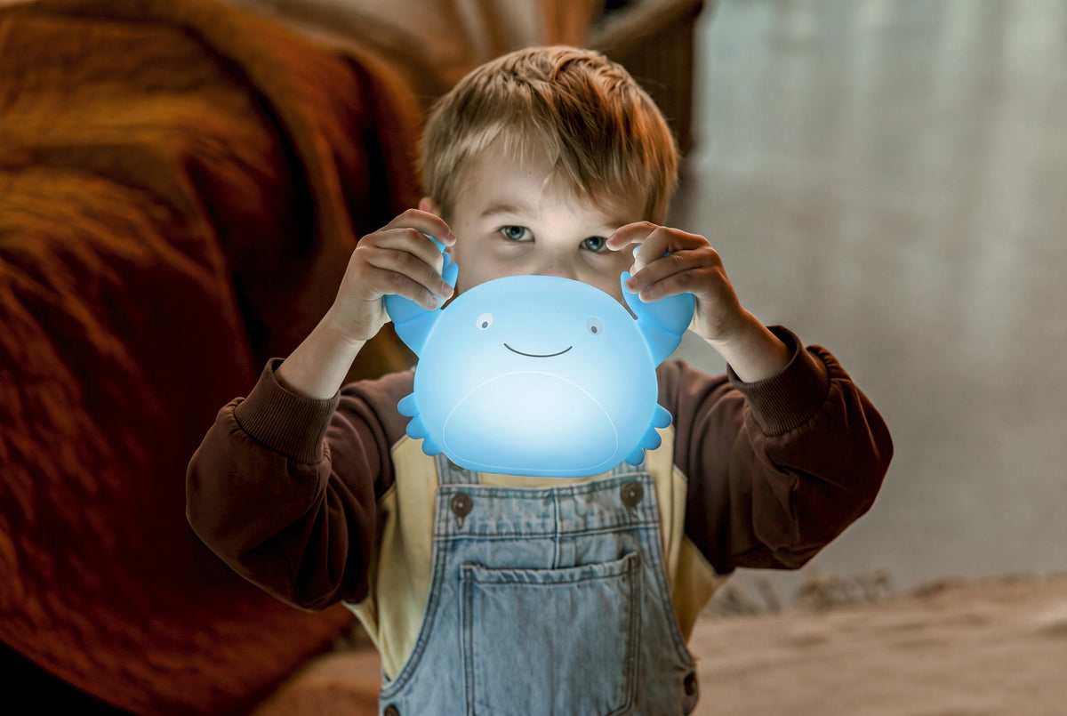 Theo krab Lichtblauw LED LICHTJE, USB recharge | H 12,8 x 18 x 9,6 cm